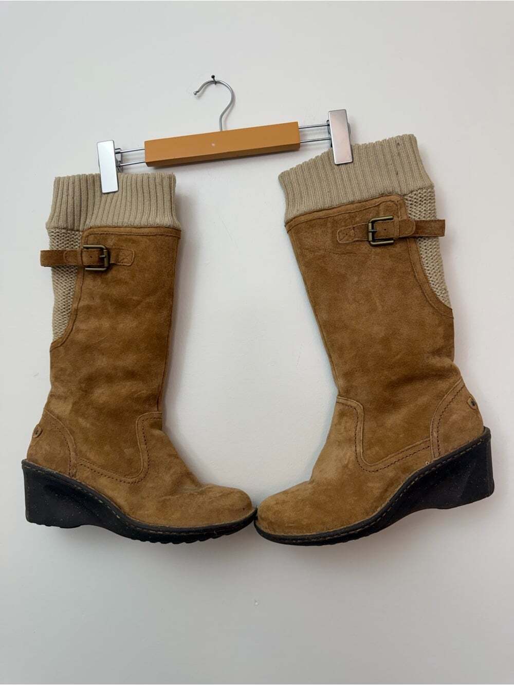 UGG Skyfall Chestnut Suede Knit Wedge Boots Size 8 Boho Winter - Picture 2 of 11